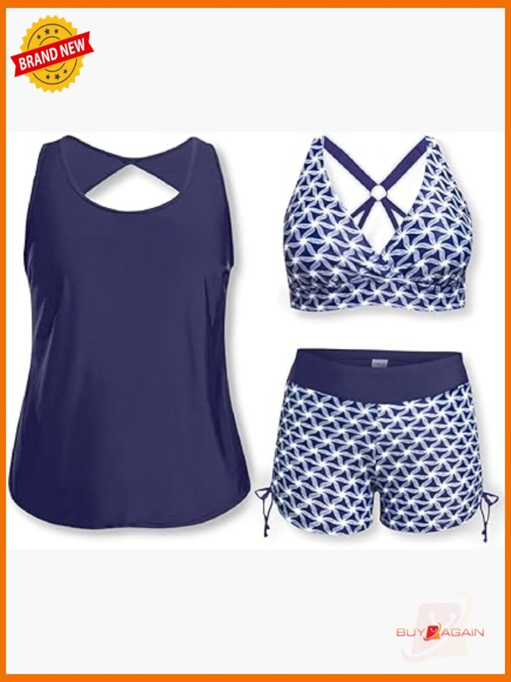 3 Piece Plus Size Tankini Swimsuits Tummy Control with Sports Bra and Boy Shorts